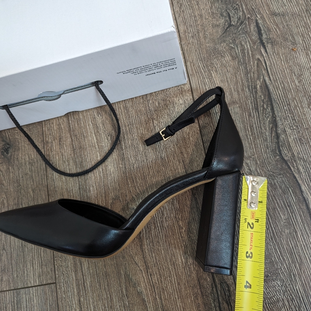 Aldo Size 8 Black Leather Block Heels Pumps Ankle Strap Padded Insole - Picture 4 of 7